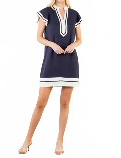 Thml Flutter Sleeve V-neck Dress In Navy In Blue