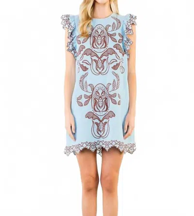 Thml Flutter Sleeves Embroidery Detail Dress In Blue