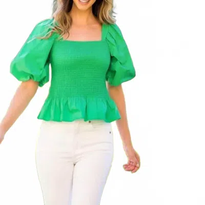 Thml Flutter Smocked Poplin Sleeve Top In Green