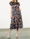 Thml Fluttered Sleeve Tiered Dress In Navy Multi In Multi