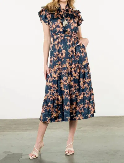 Thml Fluttered Sleeve Tiered Dress In Navy Multi
