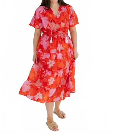 Thml Francis Floral Puff Sleeve Tiered Maxi Dress In Orange In Red