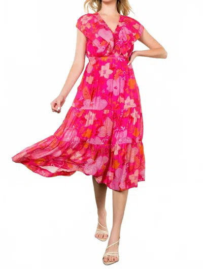 Thml Franny Flutter Sleeve Floral Dress In Fuchsia In Pink