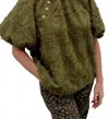 Thml Fringe Bubble Sleeve Blouse In Olive In Green