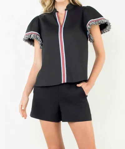 Thml Fringe Detail Short Sleeve Top In Black