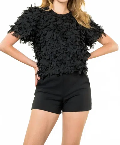 Thml Fringe Detail Short Sleeve Top In Black