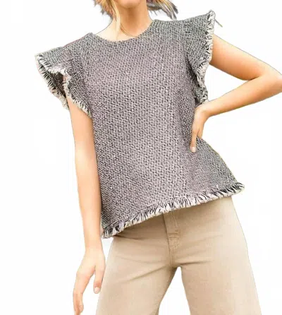 Thml Fringe Tweed Top In Black