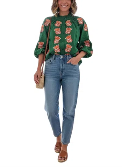 Thml Garden Bloom Ruffle Neck Button-up In Green