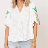THML GARDEN PARTY EMBROIDERED PUFF SLEEVE TOP