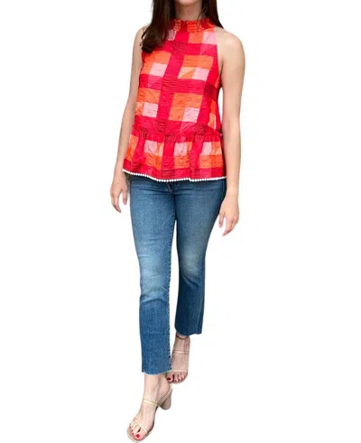 Thml Geo Plaid Halter Top In Red