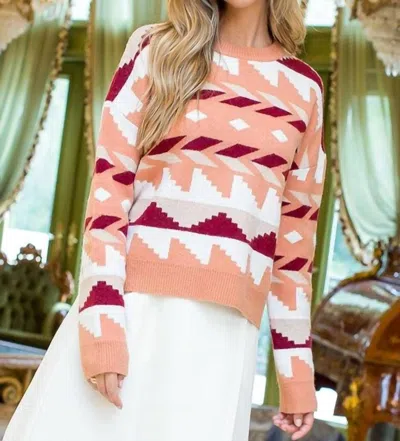 Thml Geo Print Crewneck Sweater In Peach In Multi
