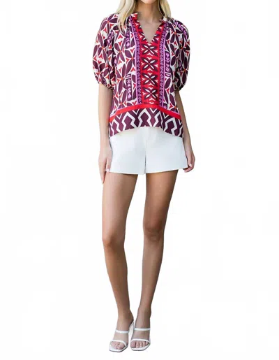 Thml Geometric Blouse In Burgundy In White