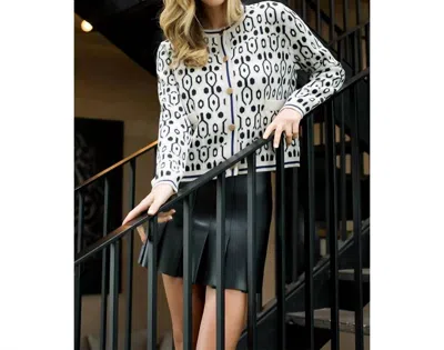 Thml Geometric Pattern Knit Cardigan In Soft Beige In Black