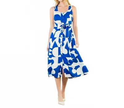 Thml Geometric Tank Midi Dress With Tie Waist In Cobalt Blue