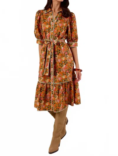 Thml Georgina Midi Dress In Allover Floral Print In Brown