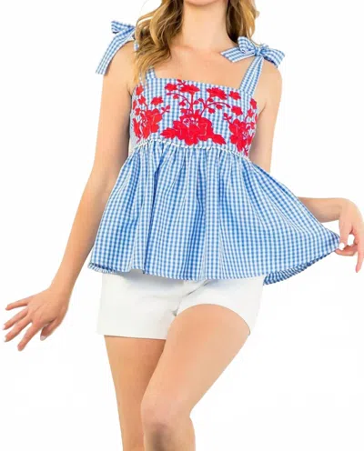 Thml Gingham Embroidery Top In Blue