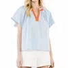 Thml Gingham Pattern Short Sleeve Top In Light Blue In Blue