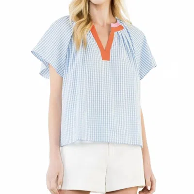 Thml Gingham Pattern Short Sleeve Top In Light Blue