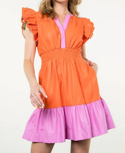 Thml Go Tigers Faux Leather Mini Dress In Orange/pink