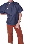 Thml Gold Button Statement Blouse In Indigo In Blue