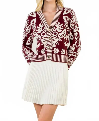 Thml Golden V-neck Cardigan In Burgundy In White
