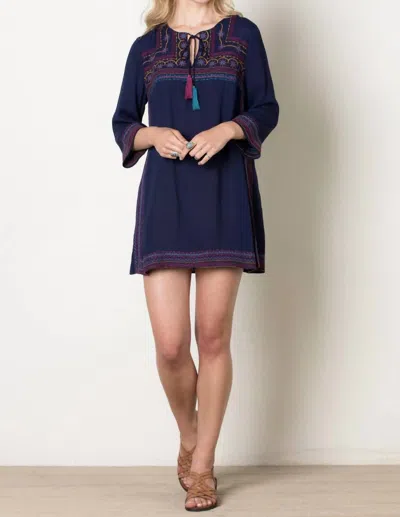 Thml Gypsy Love Embroidered Shift Dress In Navy In Blue