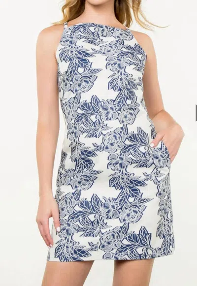 Thml Halter Flower Dress In White/blue In Multi
