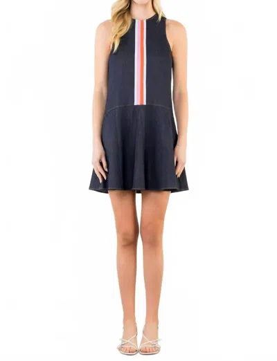 Thml Harbor Stripe Drop Waist Dress In Denim In Blue