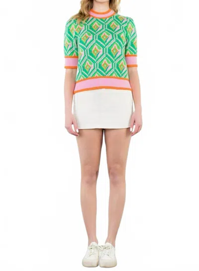 Thml Harley Short Sleeve Pattern Knit Top In Multicolor In Green