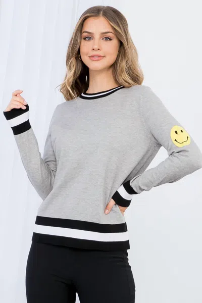 Thml Harper Smiley Face Knit Sweater In Heather Gray