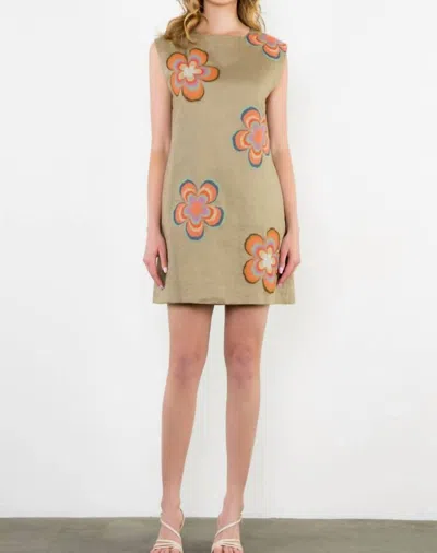 Thml Sleeveless Flower Embroidered Dress In Tan In Green