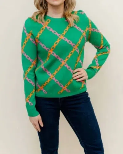 Thml Haven Chainlink Sweater In Leaf Green, Orange, Shocking Pink