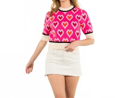 Thml Heart Knit Short Sleeve Top In Pink