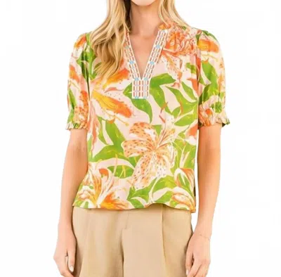 Thml Hibiscus Floral Blouse In Green In Burgundy