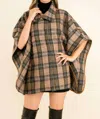Thml High Neck Plaid Poncho In Brown In Brown