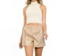 Thml High Waist Leather Shorts In Beige In Neutral