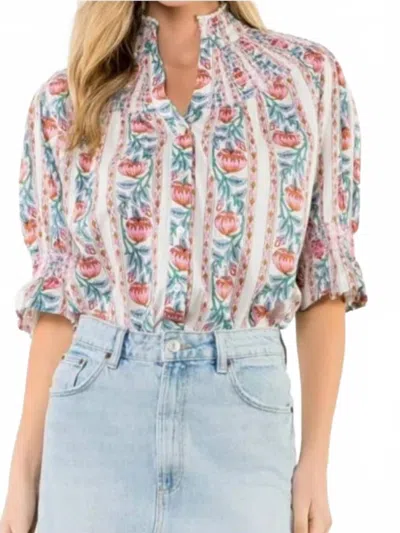 Thml Hillary Button Down Top In Pink/blkue/beige In Multi