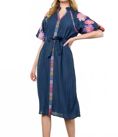 Thml Indigo Bloom Puff Sleeve Dress In Navy In Blue