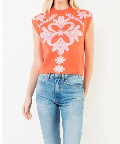 Thml Jacey Sleeveless Patterned Knit Top In Orange/pink