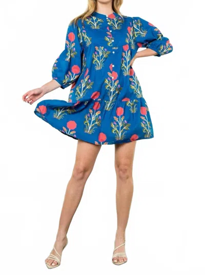 Thml Jean Baby Mid Sleeve Floral Print Dress In Blue In Transparent