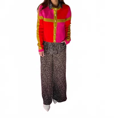 Thml Jenna Colorblock Cardigan In Pink And Red In Multi