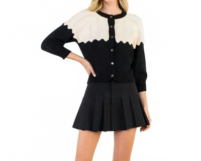 Thml Josie Quarter Sleeve Cardigan In Black /cream