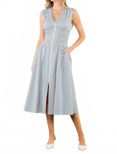 Thml Josie V Neck Dress In Blue In Gray