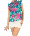 Thml Joyce Ruffle Sleeve Smocked Top In Teal In Blue