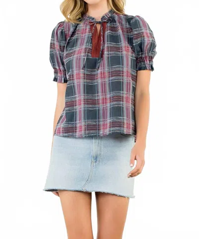 Thml Kanya Plaid Top In Navy In Animal Print