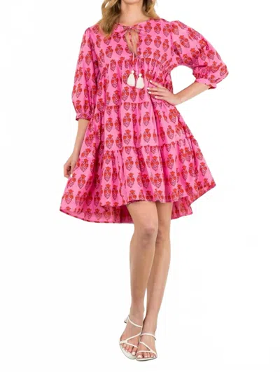 Thml Katie Block Print Long Sleeve Floral Dress In Pink
