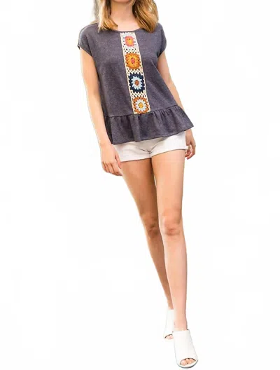 Thml Keep Looking Up Crochet Peplum Top In Navy In Blue