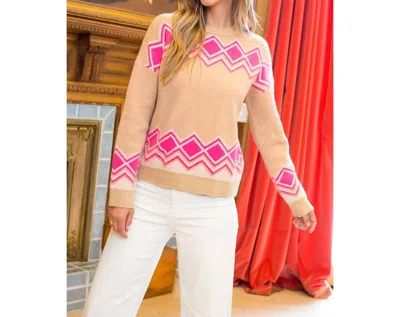 Thml Knit Crewneck Sweater In Camel / Pink In Multi