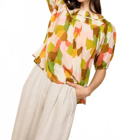 Thml Krista Abstract Multi Color Short Sleeve Top In Olive