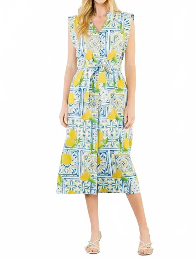 Thml Lemon Midi Shirt Dress In Blue/yellow In Multi